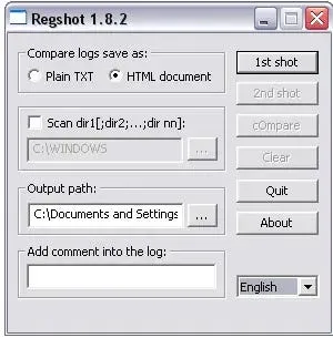 Regshot Registry Comparison Tool Interface