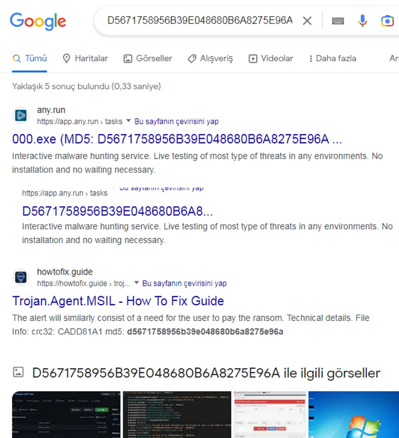 Querying Malware Hash Value in Search Engine