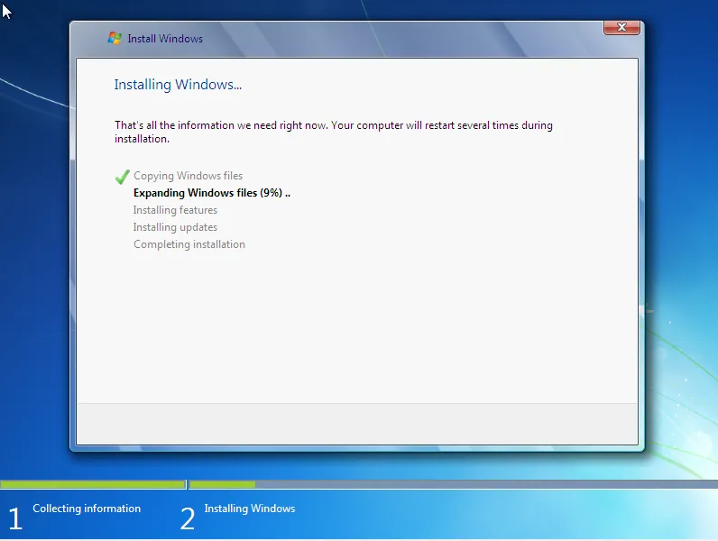 Windows 7 Installation Setup Interface