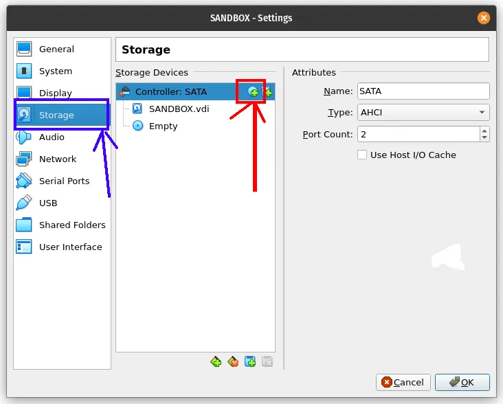 Storage Settings and ISO Mount Step