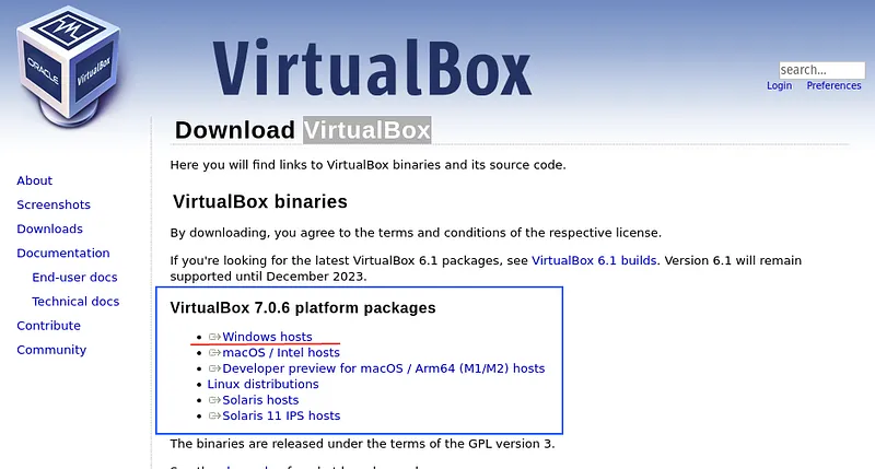 VirtualBox Download Page