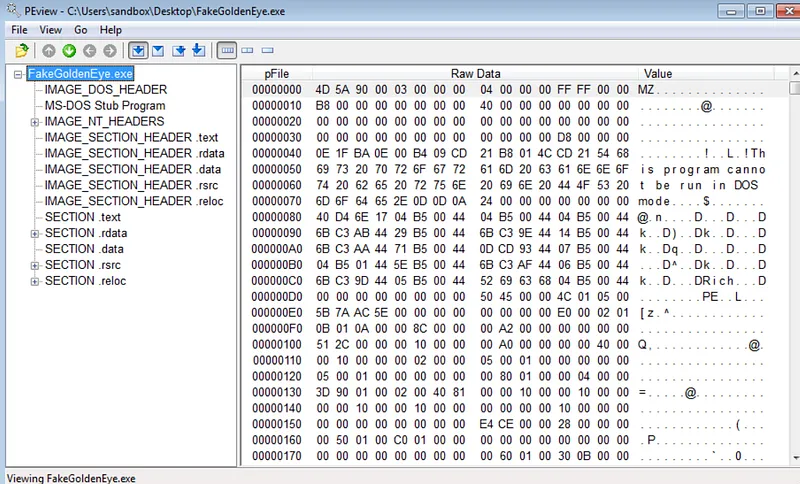 Portable Executable (PE) Header Analysis via PEview